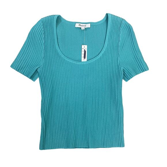 Madewell Sculpt Ottoman Stretchy Short Sleeve Crop Tee Shirt US Women's XS New - Picture 2 of 5